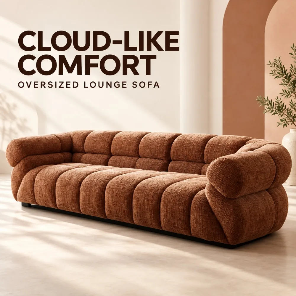 Italian Modern Minimalist Caramel Chenille Velvet Armchair Sofa Set, Sponge Filled Accent Furniture for Large Flat Living Room