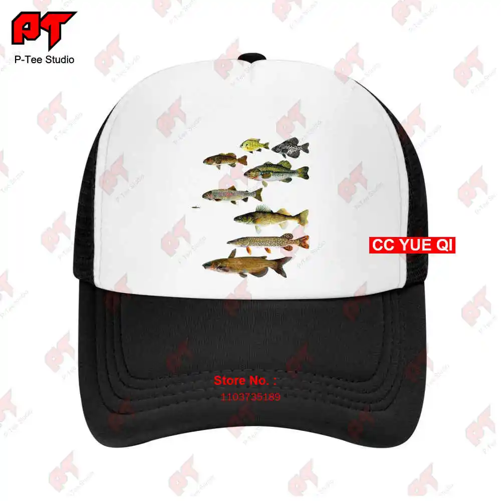 Fish Fishing, Crappie Walleye Bass Trout Catfish Minnow Baseball Caps Truck Cap AQZ5