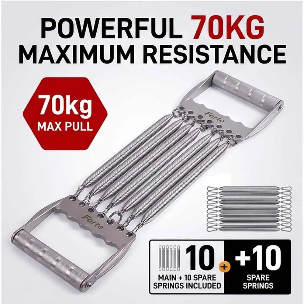 

All-Metal Chest Expander: 70kg Max Resistance, 17 Springs Included (7+10 Spare), Adjustable Upper Body Workout