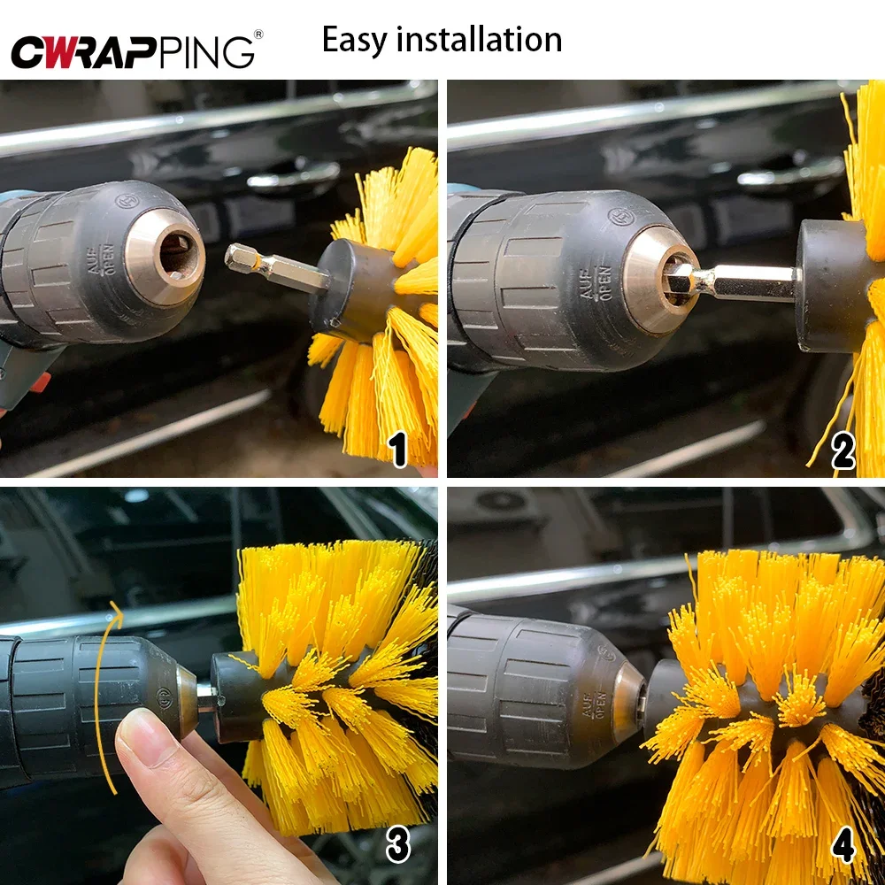 Nylon Round Cleaning Brush Set for Electric Drill High-Density Bristle Carpet And Glass Cleaning Tool Kit. image 5