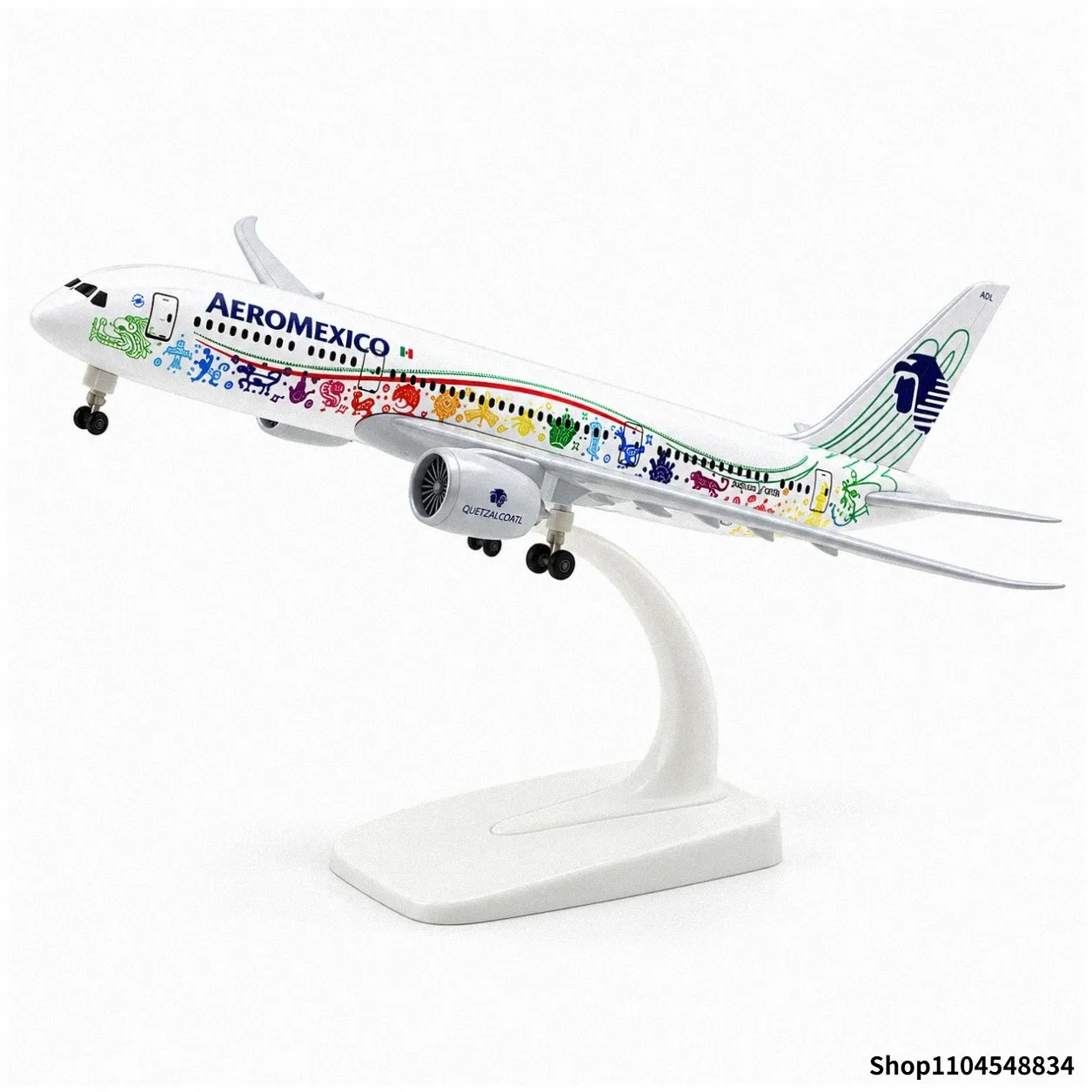 20cm-b787-アエロメキシコ製-ダイキャスト金属製飛行機模型。スタンドと着陸装置付き。航空ファン向けのコレクションアイテム、おもちゃ、ギフトに最適。