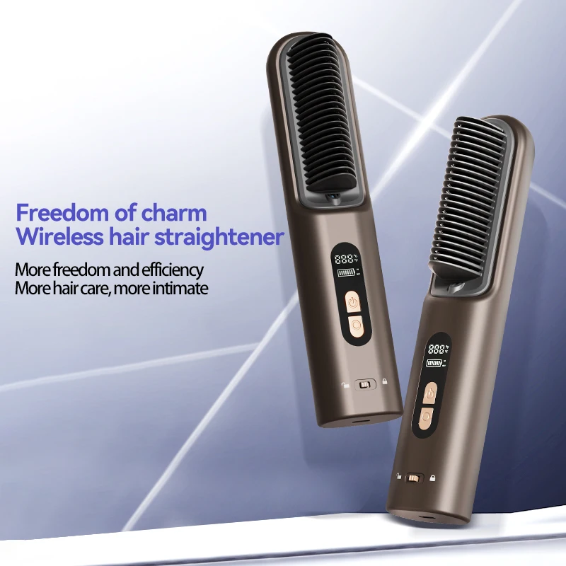 Wireless Hair Straightening Comb Ionic Care | Fast Heating LCD | Cordless Hair Straightener Brush for Hotel Use