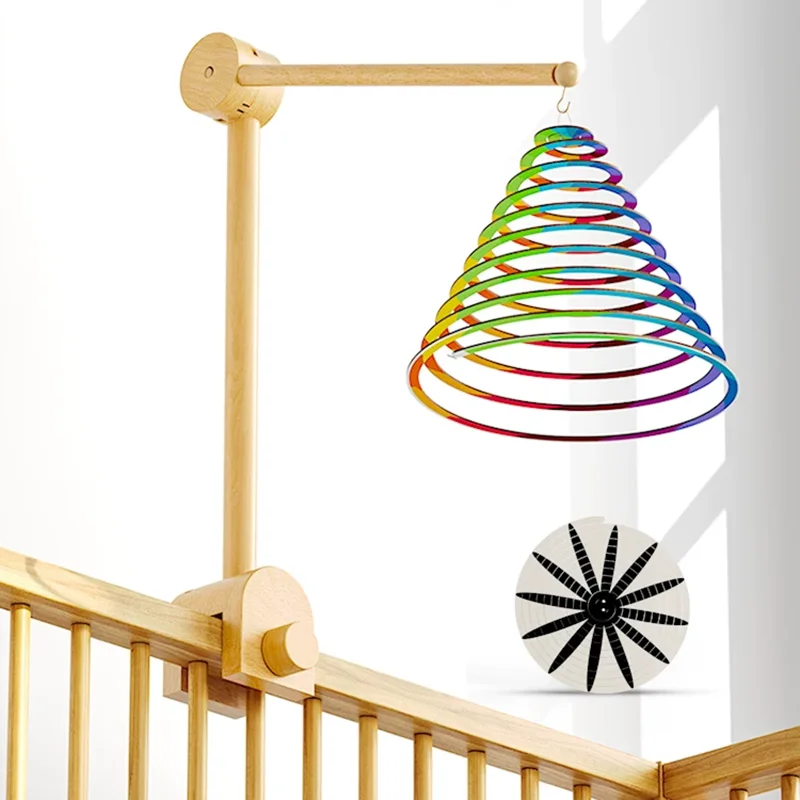 Wood Double-sided Baby Mobile 0-6M Black and White/ Bright Colors Early Educational Toys for Newborn Visual Sensory Development