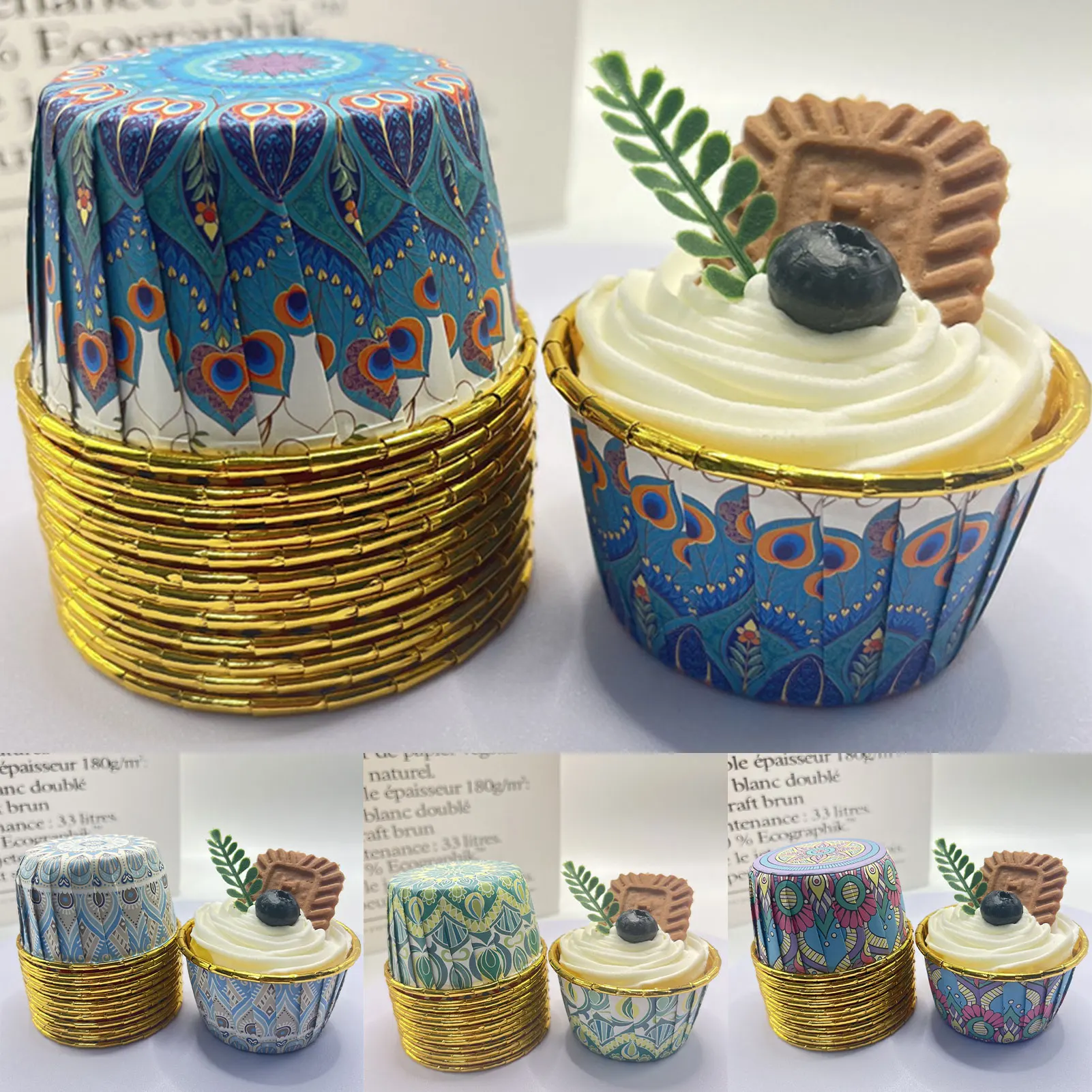 

50 шт. богемные формочки для маффинов, корпус для кексов из алюминиевой фольги, термостойкая формочка для выпечки, одноразовая формочка для торта для домашней кухни