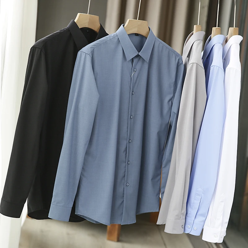 

Busin Casual Long Sve irt Men's Smooth Anti-Wrinkle Bamboo Fiber Fabric Spring Autumn No Ironing Required Faionable...