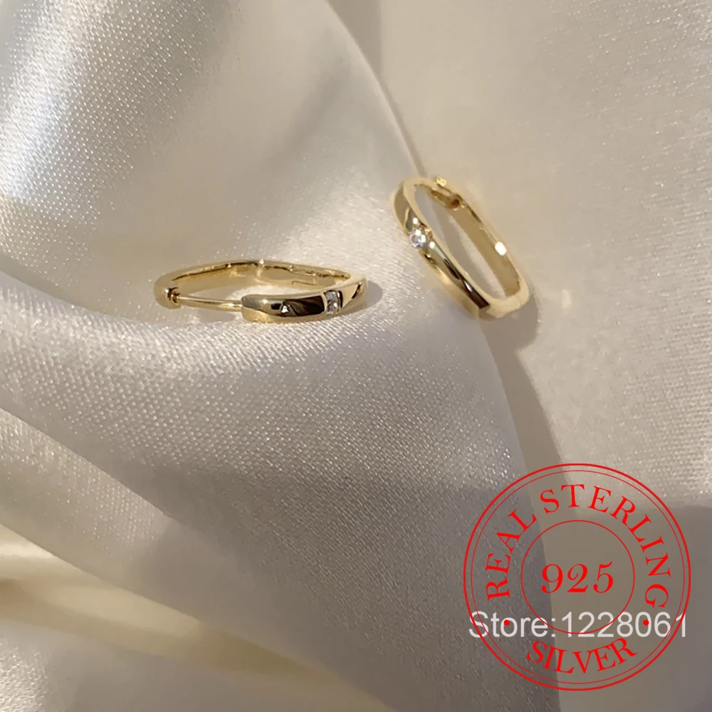 

925 Sterling Silver Crystal Geometric Hoop Earrings For Woman Christmas Gifts Piercing Jewelry Aretes De Mujer Party Gift