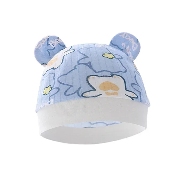 0-3Months Cotton Fetal Cap Cartoon Print Newborn Baby Hat Soft Comfortable Nursery Beanie Hat for Infant Newborn Accessories