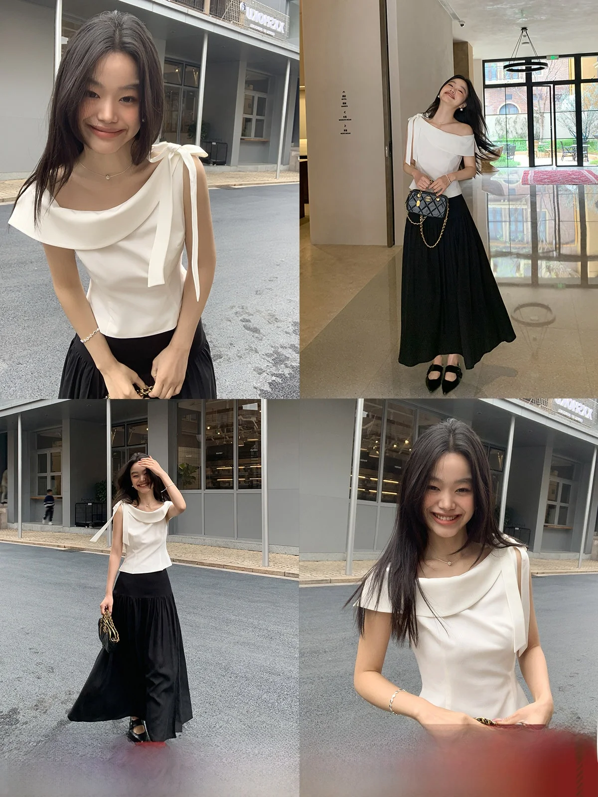 

Slim Fit oulder Bared Asymmetrical Neline Women's irt Summer New Sle Faionable Design Korean Sle Commute Sle Po...