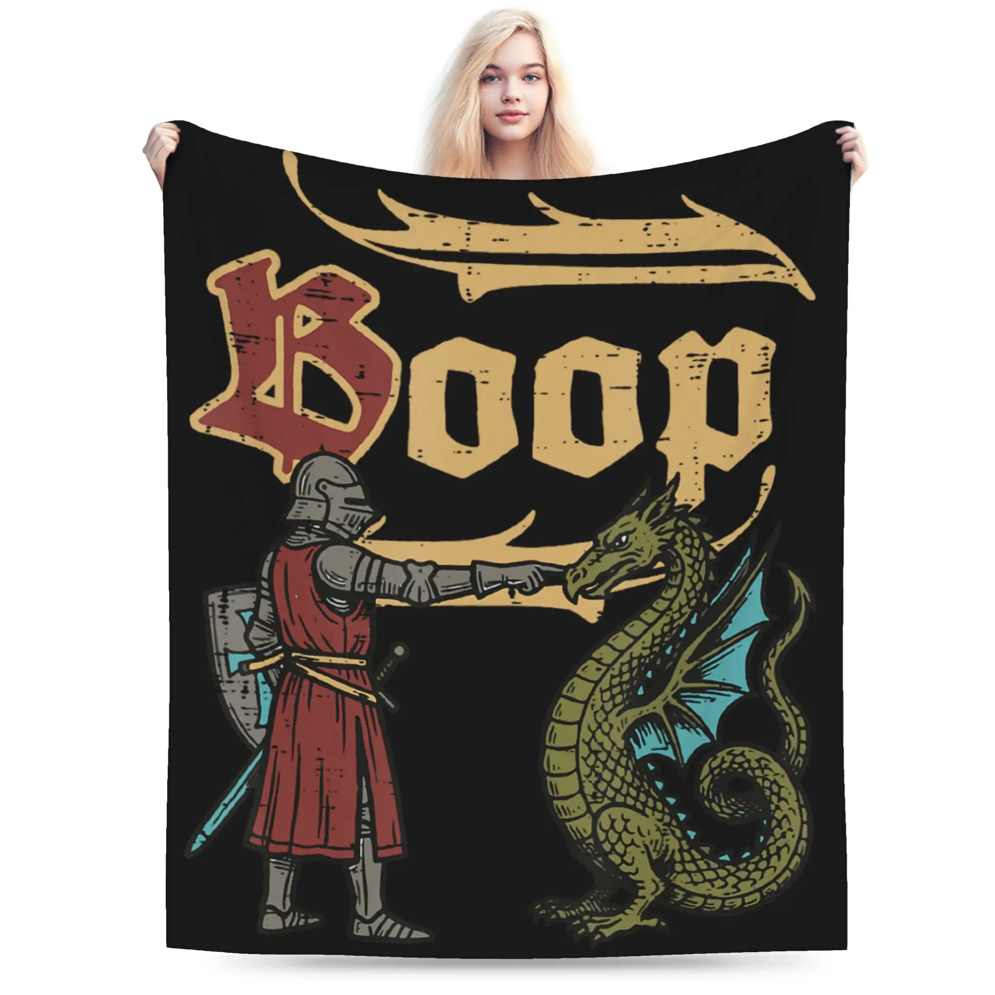Le Boop Medieval Knight Dragon Blanket Flannel Winter  Multi-function Warm Throw Blanket for Home Car Bedspread