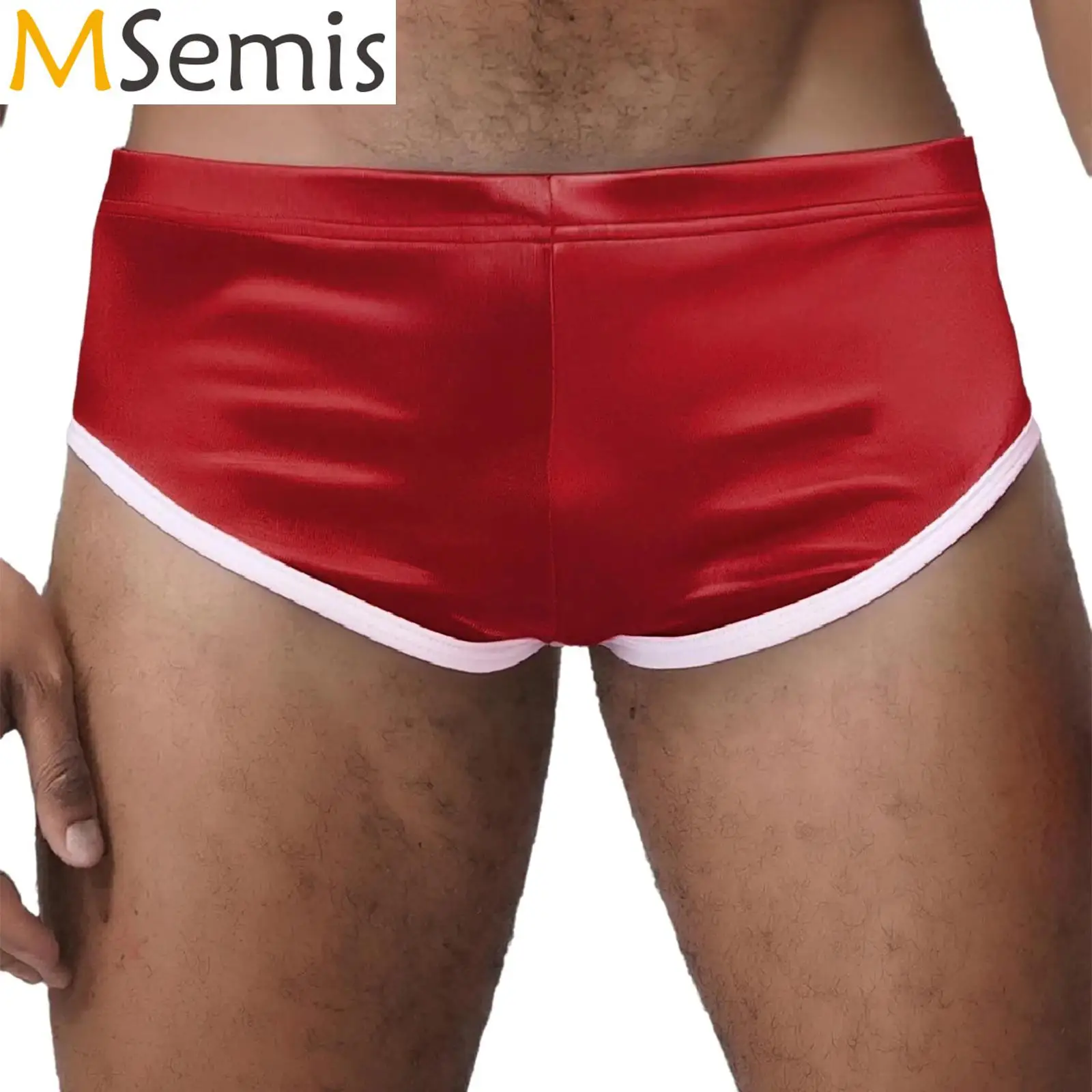 

Mens Low Rise Ultra Swimwear Shorts Elastic Waistband Hemming Satiny Hot Pants Swimming Trunks Shorts Running Beach Loungewear