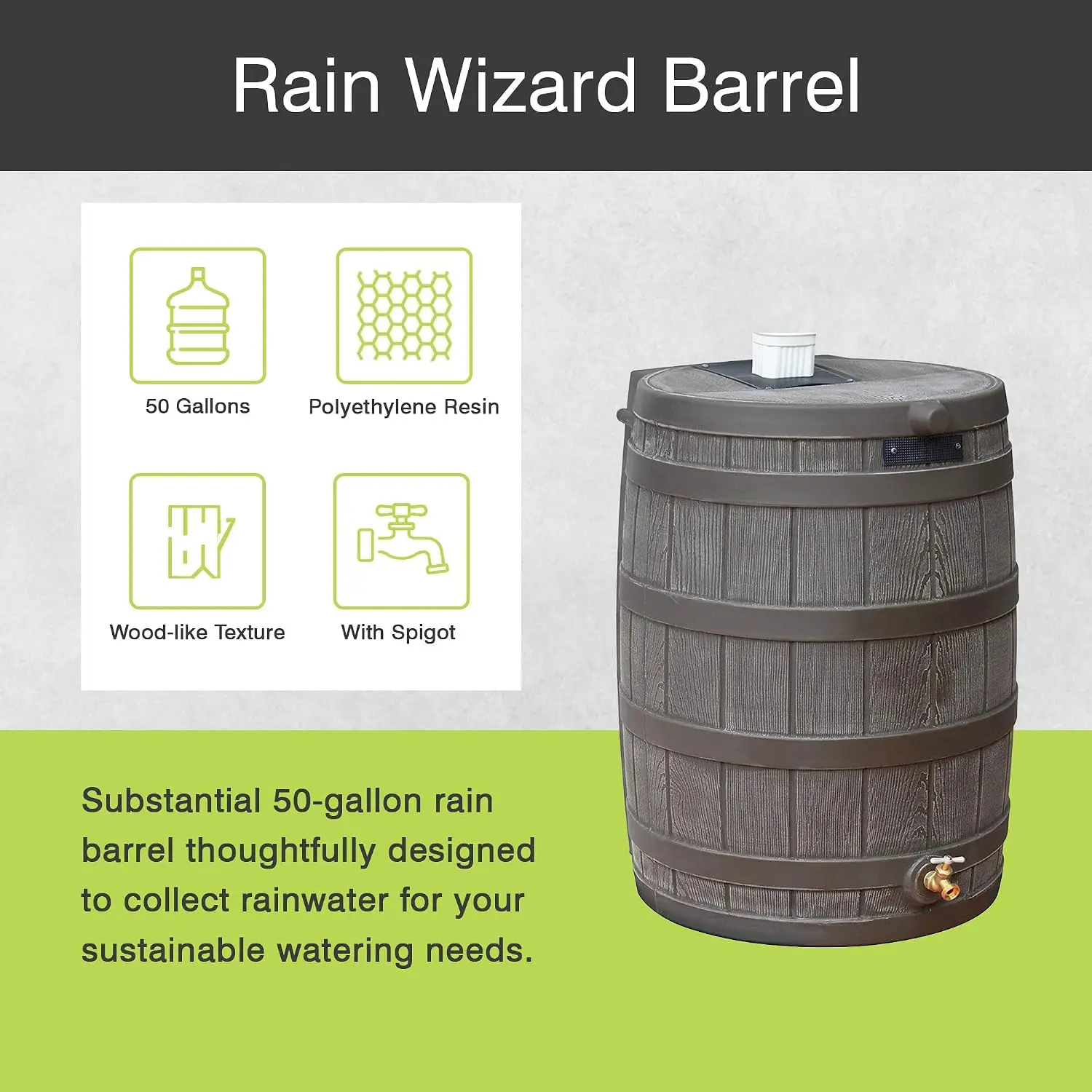 Rain Wizard Water Collection Barrel, 50 Gallon, Oak, 2 Pack