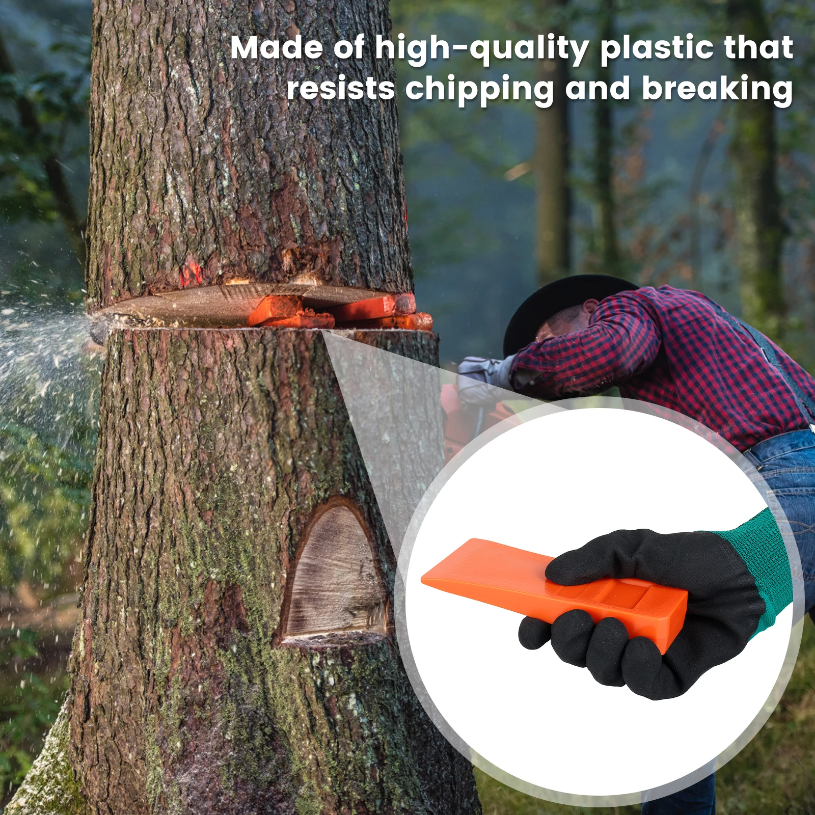 3Pcs Felling Wedges Wear Resistant Tree Cutting Wedges Logging Supplies Plastic Chainsaw Wedges with Gloves and Mesh Bag