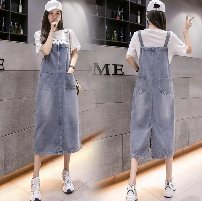 New Women's Denim Strap Dress Spring Autumn Fashion Korean Style Slim Mid-length Straps Cowboy Dress 2026 Women Casual Clothing