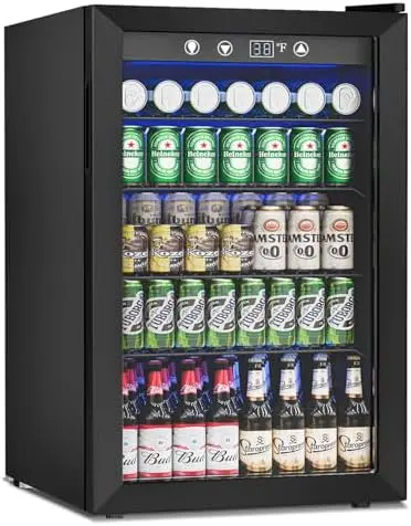 

145 Can Beverage Refrigerator Cooler - 4.5 Cu.Ft Mini Fridge Glass Door, Soda Wine r Drink Fridge, Small Refrigerator