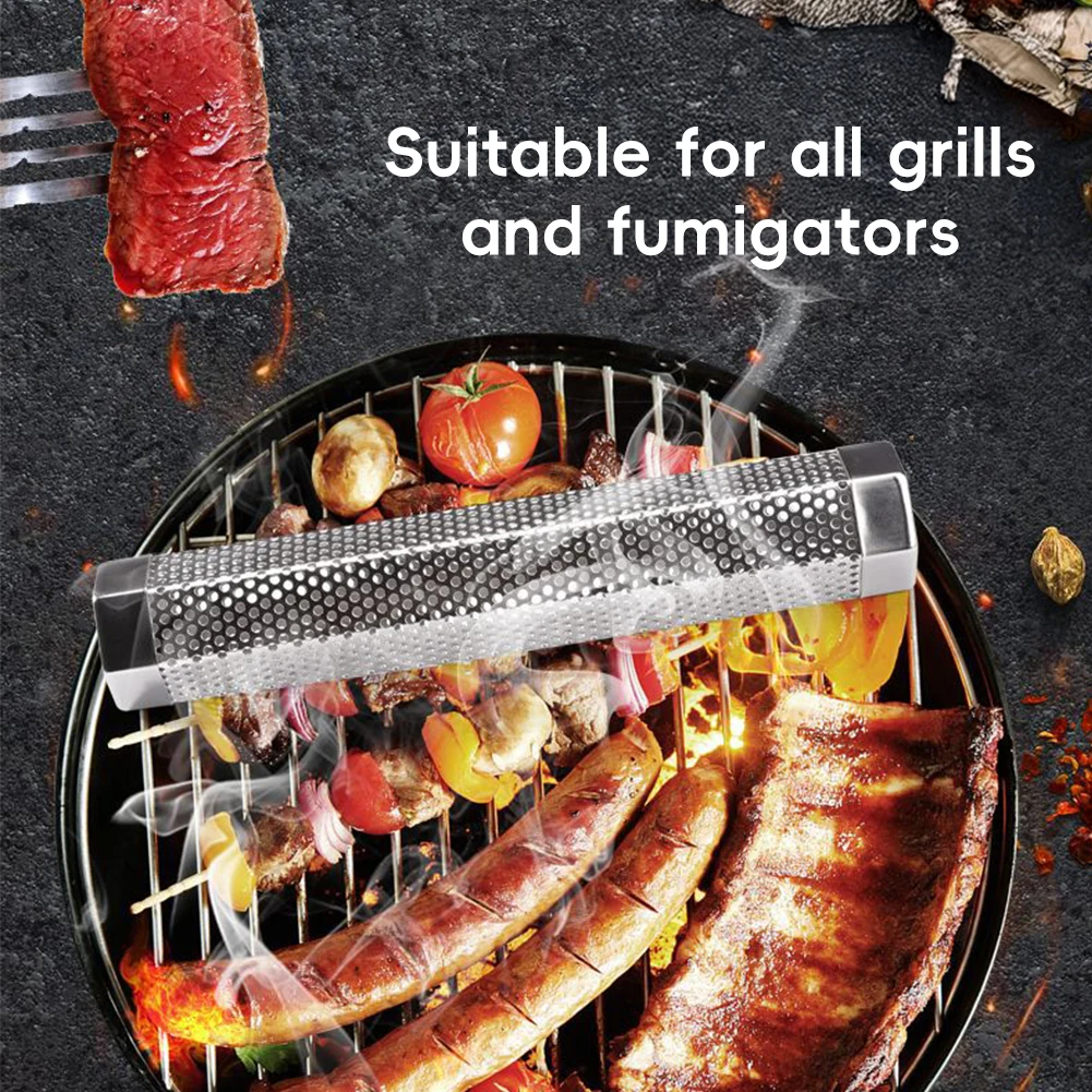 Outdoor Bbq Stainless Steel Smoker Tube Cold Smoke Generator Wood Pellet Smoker Tube Grilling Meat Fish Vegetable Camping Picnic