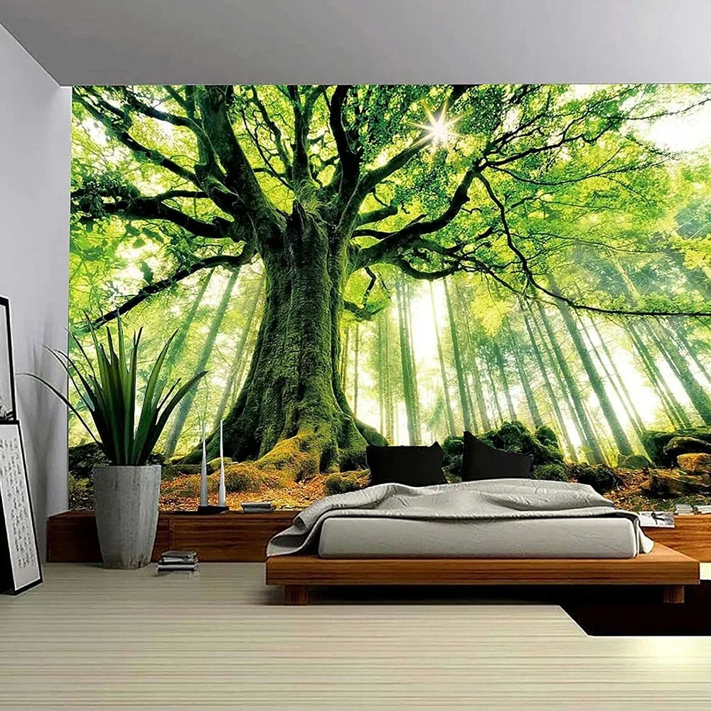 Natürliche Waldbaum Landschaft Wandbehang Wandteppich Kunst Schlafzimmer Wohnzimmer Schlafsaal Dekoration