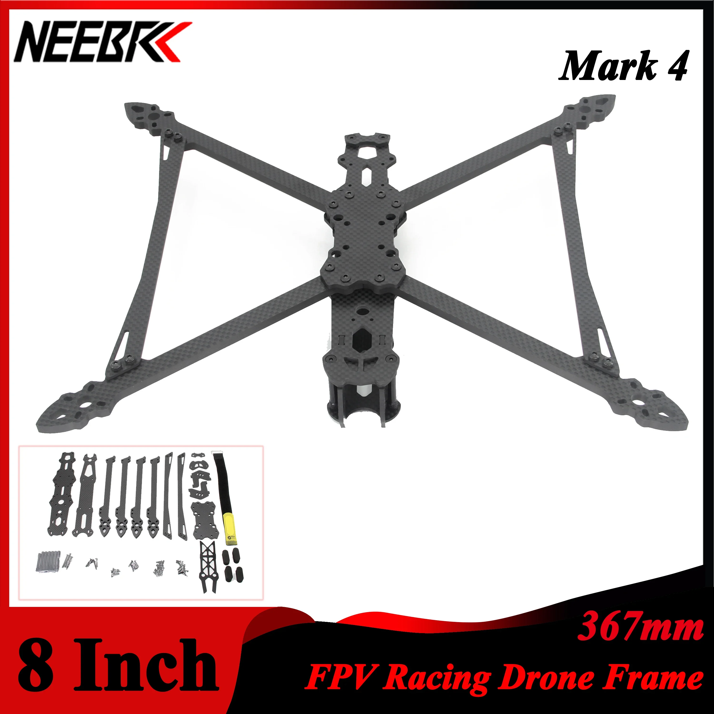 

Mark 4 V2 8 Inch 367mm Wheelbase 6mm Arm Carbon Fiber Frame Kit for FPV Racing Drone Quadcopter Freestyle RC Plane Toy Parts