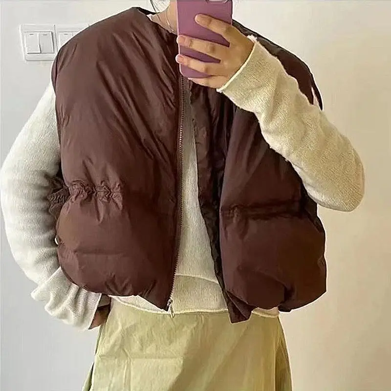 

2024 new round neck down vest for women's wear, Korean loose silhouette vest for fashion women's clothing