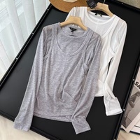 BM&MD&ZA 2024 Winter New Women's Clothing Simple and Slim Design Double Layer Long Sleeve Knitted Shirt T-shirt Bottom Top