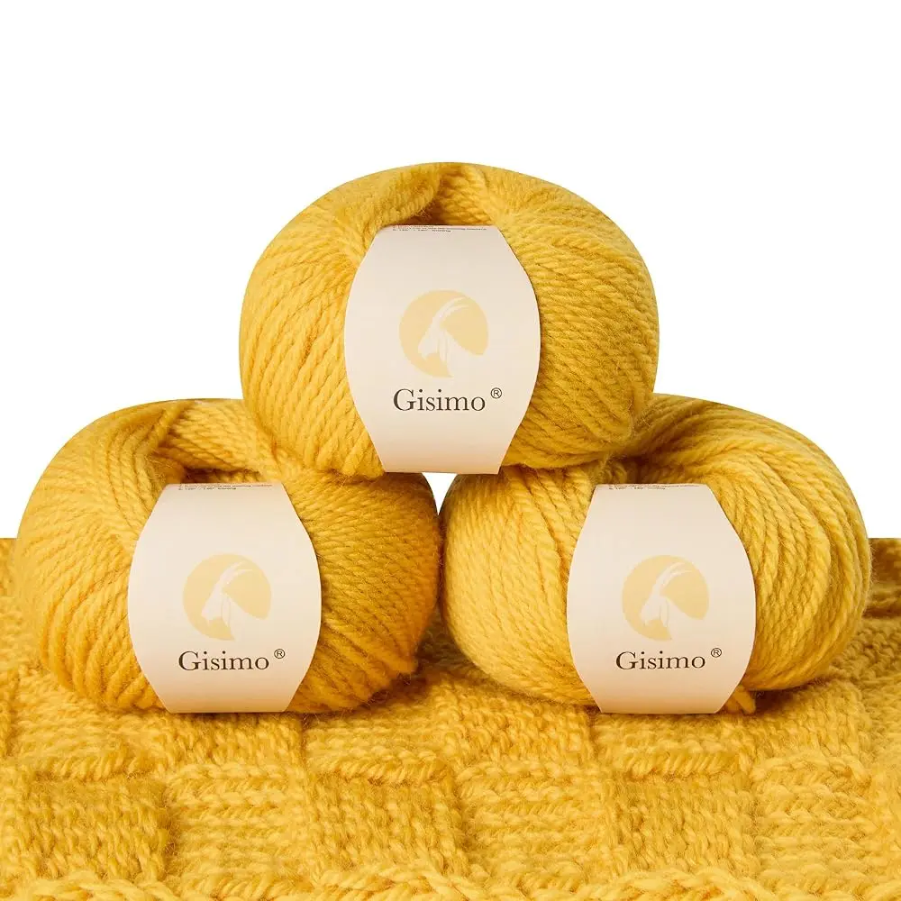 

Пряжа из 100% мериносовой шерсти, 3-слойная, роскошная и мягкая, для ручного вязания и вязания крючком (золотистая, 3 мотка)