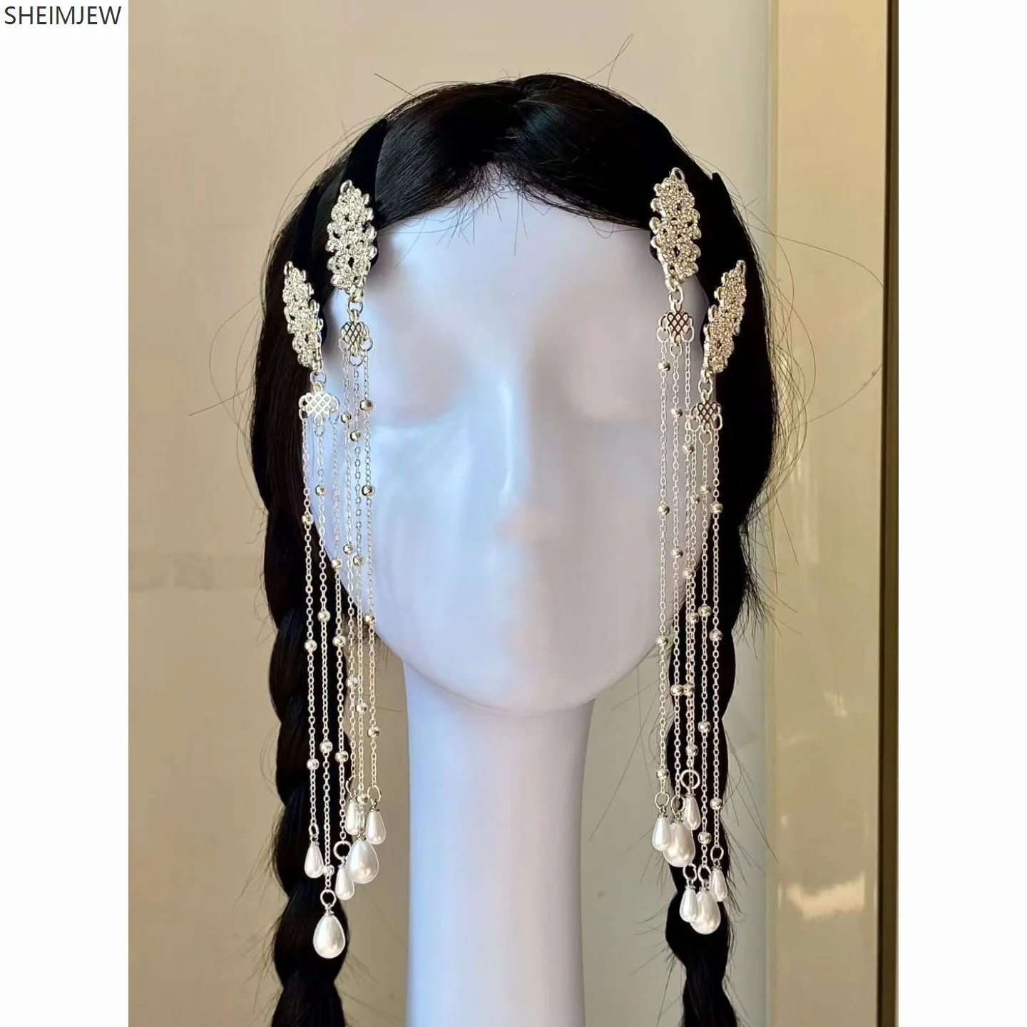 

Silver Tassel Black Hairpin Stage Performance Cosplay Ladies Ethnic Hair Accessories Exotic Headdress Dance Performance Props