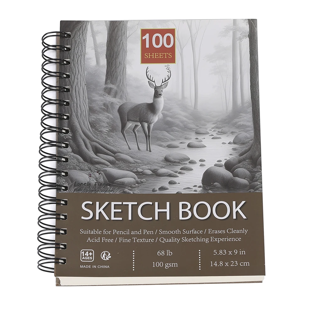 

Professional 100 Sheets Sketch Book 5.83"x9" with Spiral Bound and Hardback Cover - White Acid-Free Drawing Sketch Paper (100g)