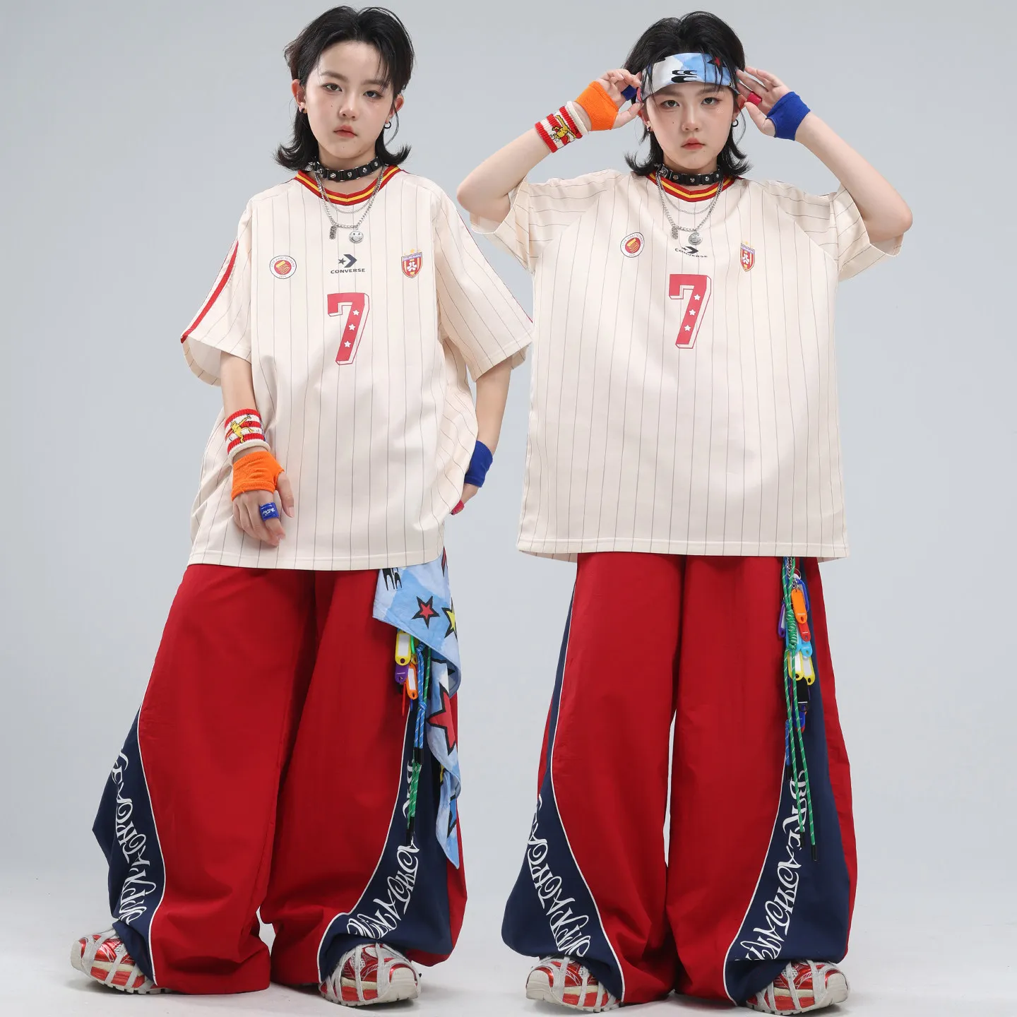 Kids Boys Girls Streetwear Hip Hop Short Sleeve Sport Stripe T-Shirt And Pants Track Suits Children's Costume Set