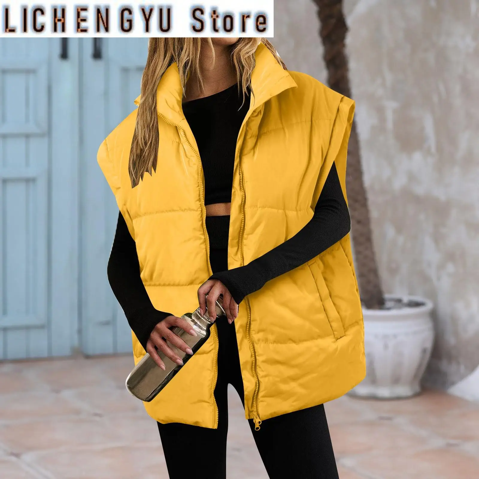 Women'S Oversized Vest Lightweight Stcollar Flight Sleeves Insulated Padded Puffy Coat With Pockets