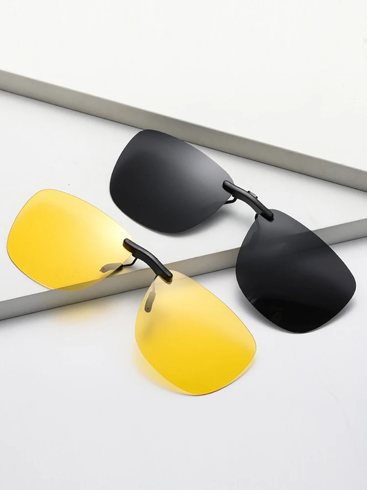 Quadratische Clip-On-Sonnenbrille für Damen, polarisiert, schwarze Linse, UV400, Nachtsicht, Fahren, Herren, Brille, Clips, blendfrei, Vintage-Brille – Detail 1