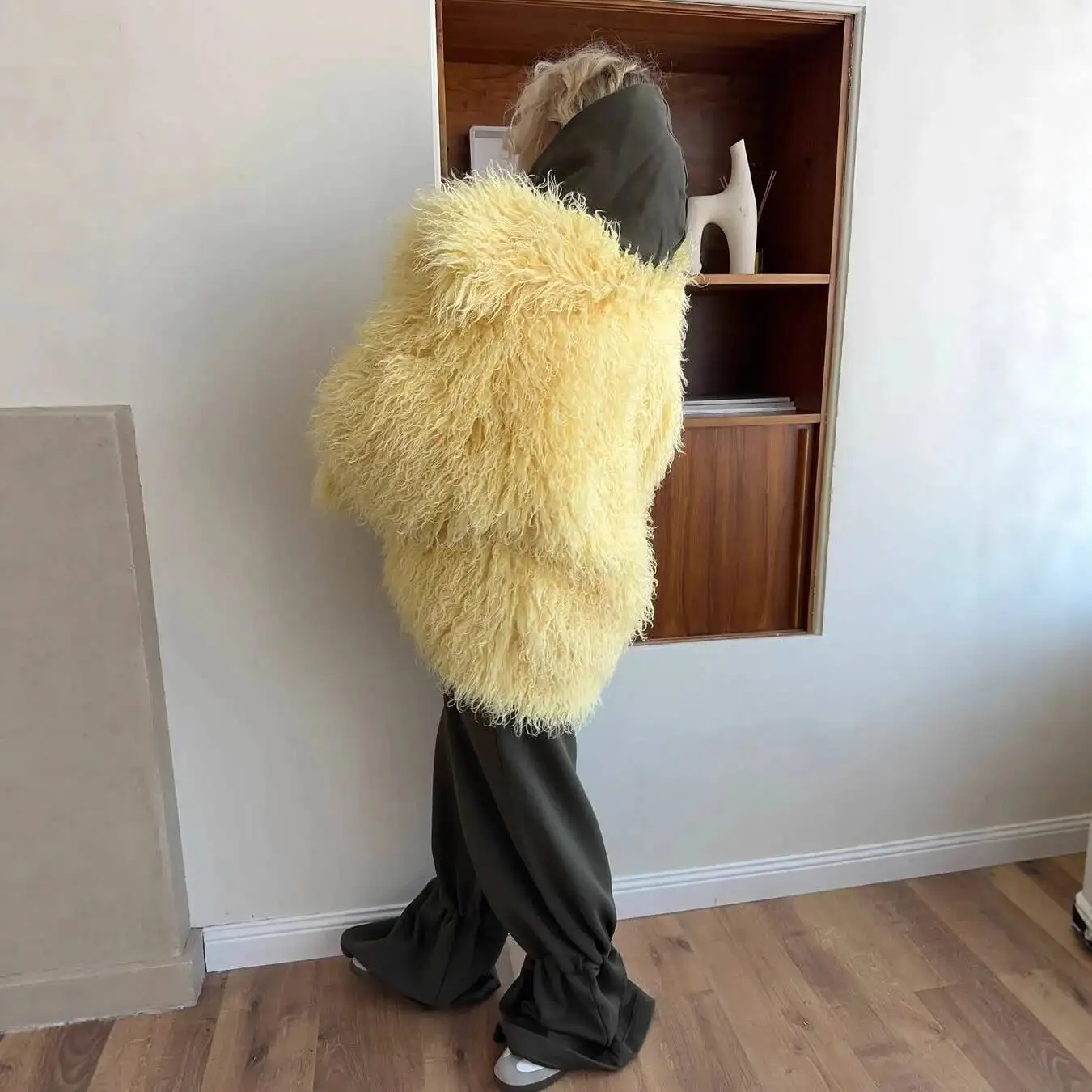 2026 Winter Women's Faux Fur Coat Oversized Scarf Round Neck Long Sleeve Jacket Open Stitch Loose Thick Warm Casual Outwear