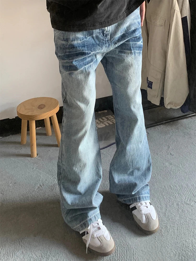 

Light Blue Waed Straight Leg Men's Jeans Spring Faion High Waist Long Pants American High Street Sle Casual Trousers