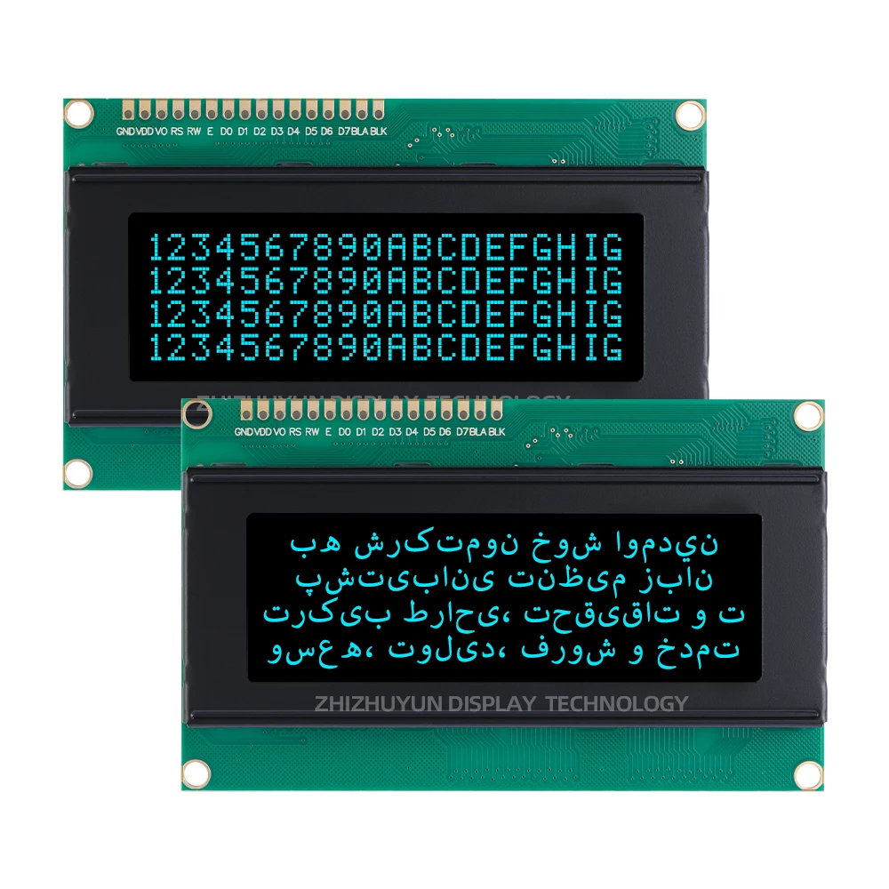 Aangepaste Taal 2004a Farsi Karakter Lcd Module Btn Zwarte Film Groene Letter 98*60Mm Lcm Display Module Dot Matrix Scherm