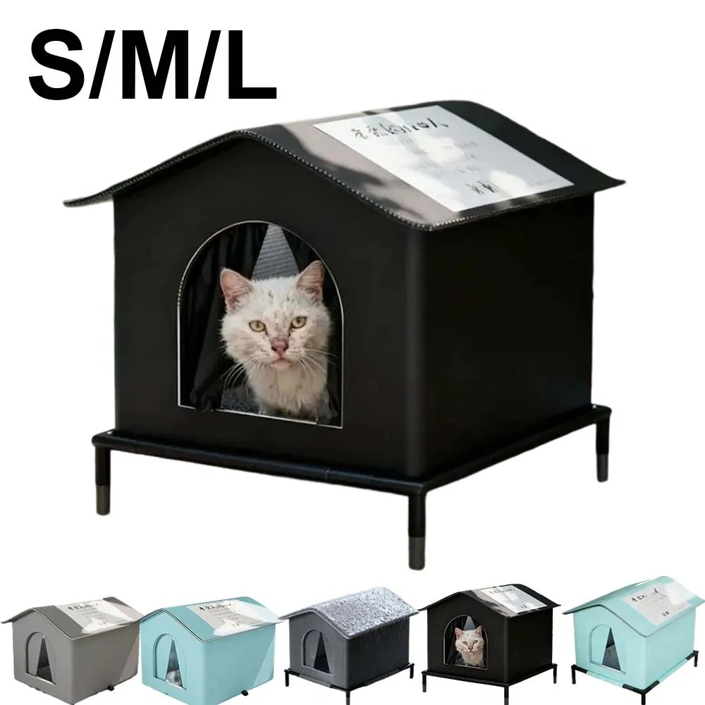 

S/M/L Waterproof Oxford Stray Cat House with Bracket Large Space Closed Tent for Outdoor Snow /Wind Protection Small Dog Puppies