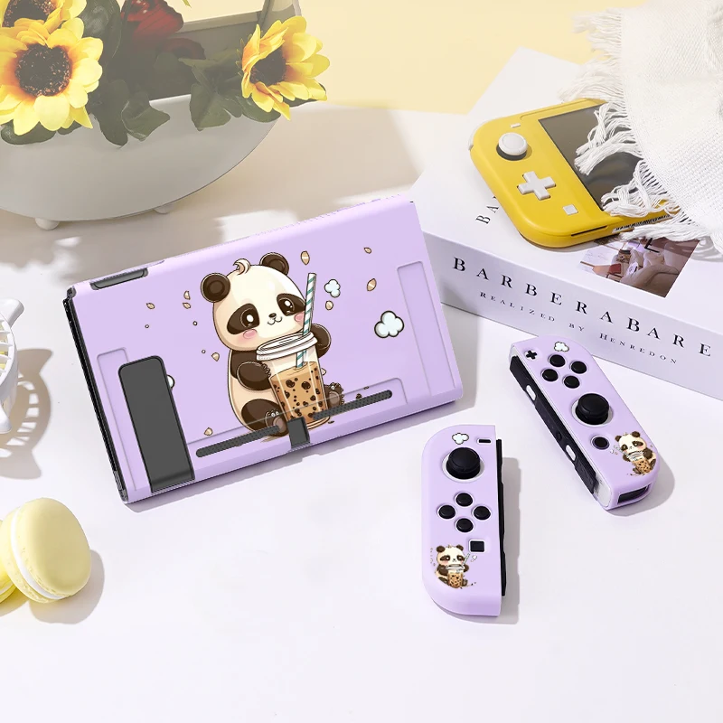 Cute Milk Tea Panda Protective Case for Switch Oled, Soft TPU Slim Cover for Nintendo Switch Console,NS Game Accessorie