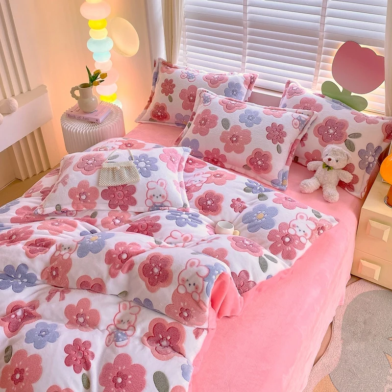 1pc Flower Printed Duvet Cover for Winter Warm Thick Quilt Cover funda nordica Soft Fleece Fluffy Comforter Cover 220x240cm 이불커버