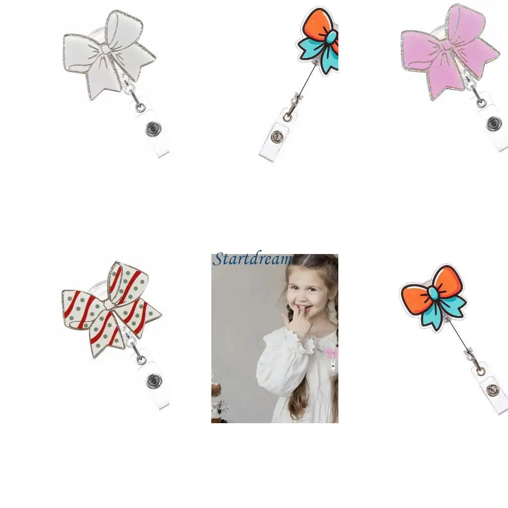 Retractable Badges Reel Bowknot Badges Holder with Clip for Nurse Doctor Student K92C