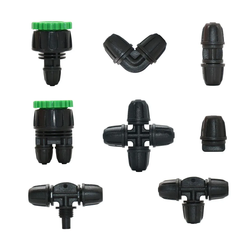 

1/4 inch 4/7mm Elbow Tee End Plug Cross Garden Hose Connector Water Splitter Watering Pe Hose Fittings Lock Nut