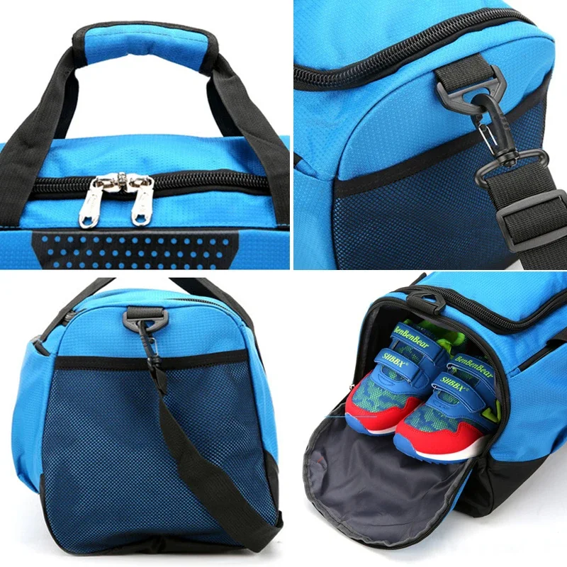 Bolsa de gimnasio deportiva grande con bolsillo para zapatos para hombres y mujeres, bolsa de lona impermeable para entrenamiento de Fitness al aire