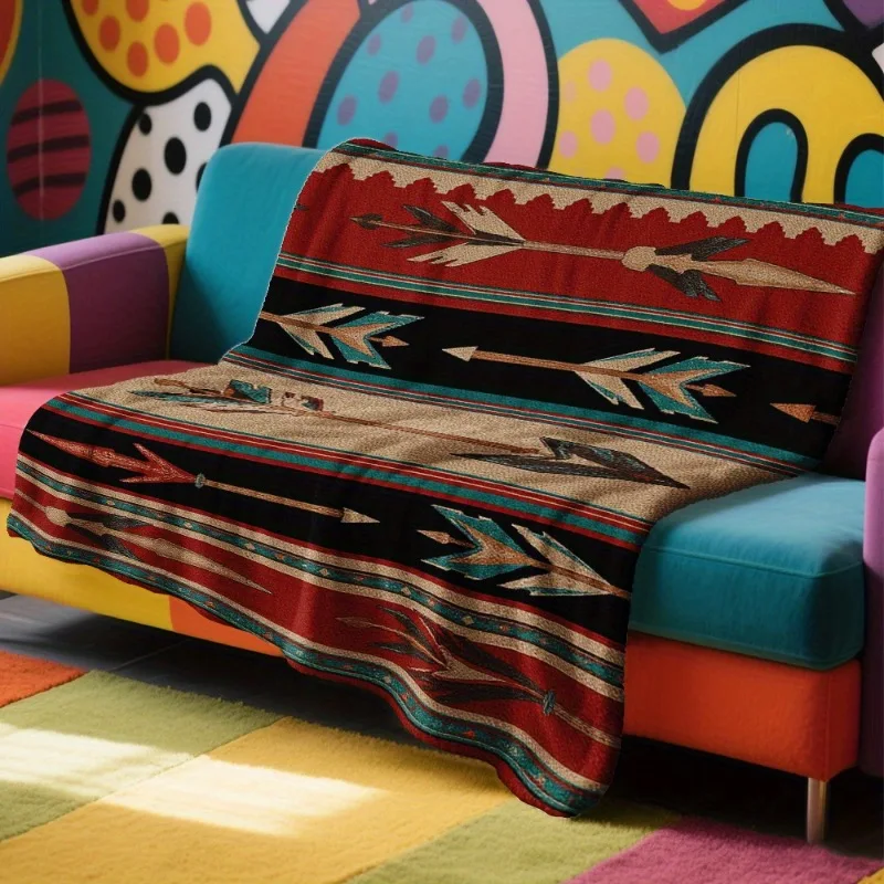 [1pc Southwest Arrows Blanket] 1pc Soft Warm Polyester Flannel Native American Southwest Arrows Blanket