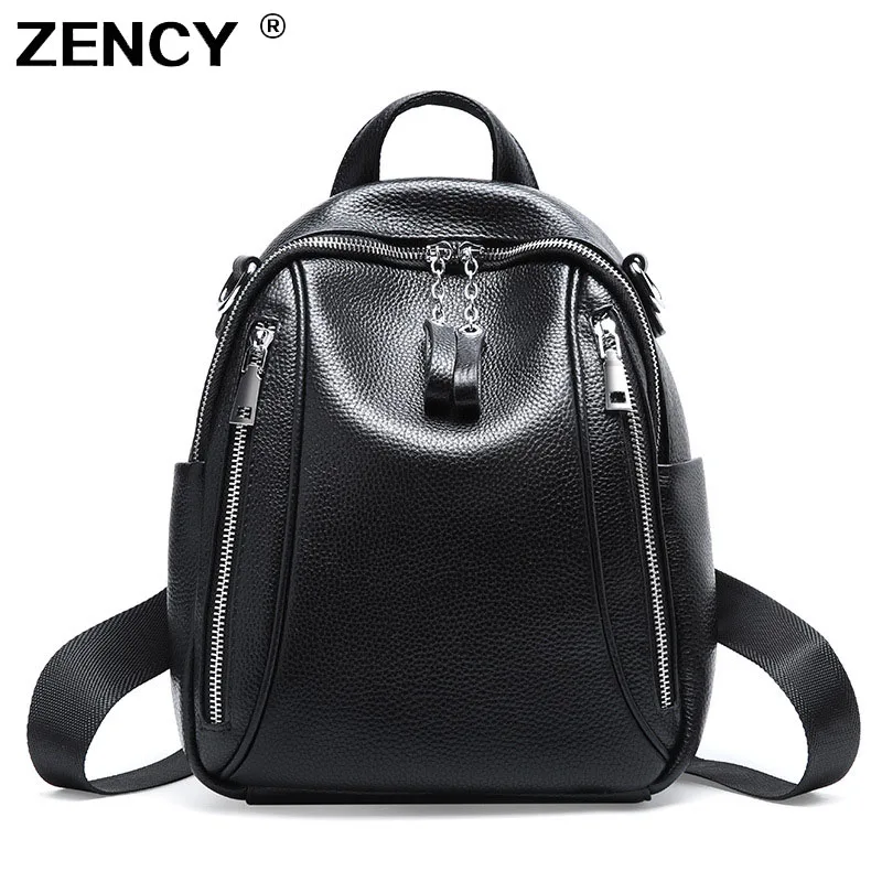 ZENCY Fashion Genuine Leather Women\'s Backpacks Silver Color Hardware Top Layer Cow Skin Female Girl Cowhide Bags Gifts For Lady