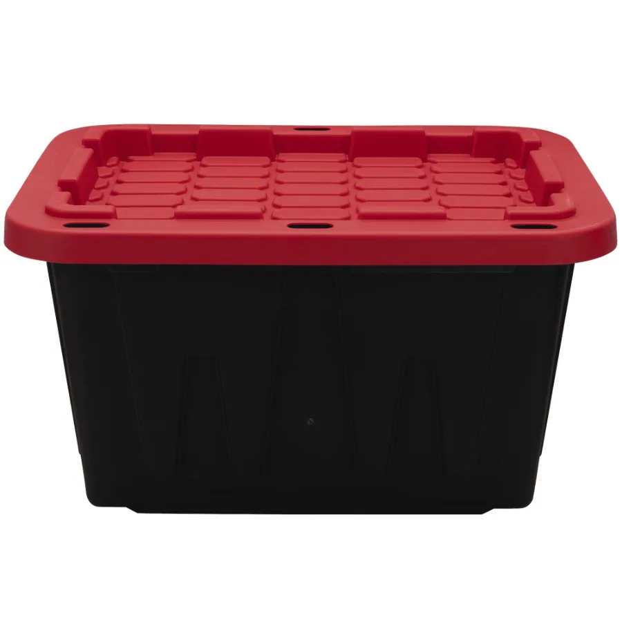 

Small Storage Bin 12 Gallon Plastic Storage Container with SnapOn Lid Black and Red 4Pack