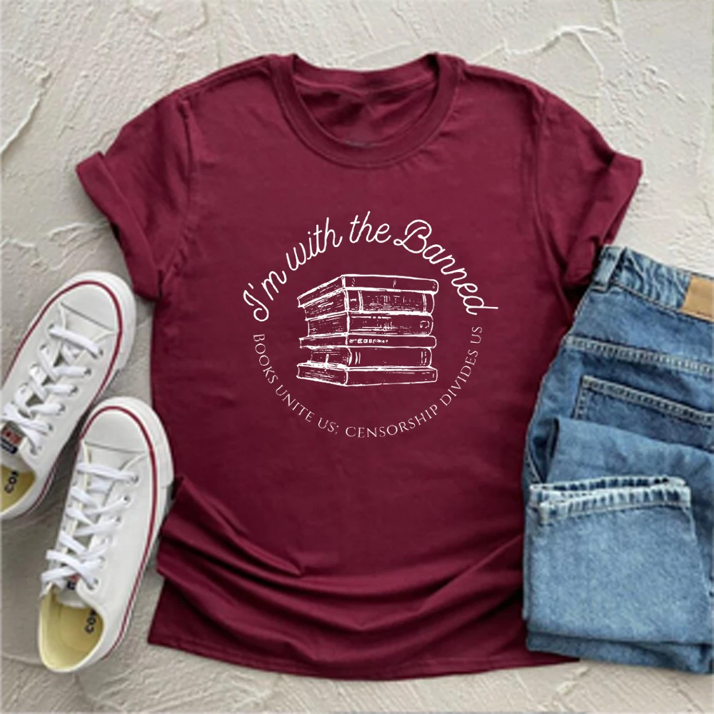 I'm with The Banned Tshirt Retro Read Banned Books Shirt Bookish Short Sleeve Shirt Reading Shirt Book Lover Tee Librarian Gifts