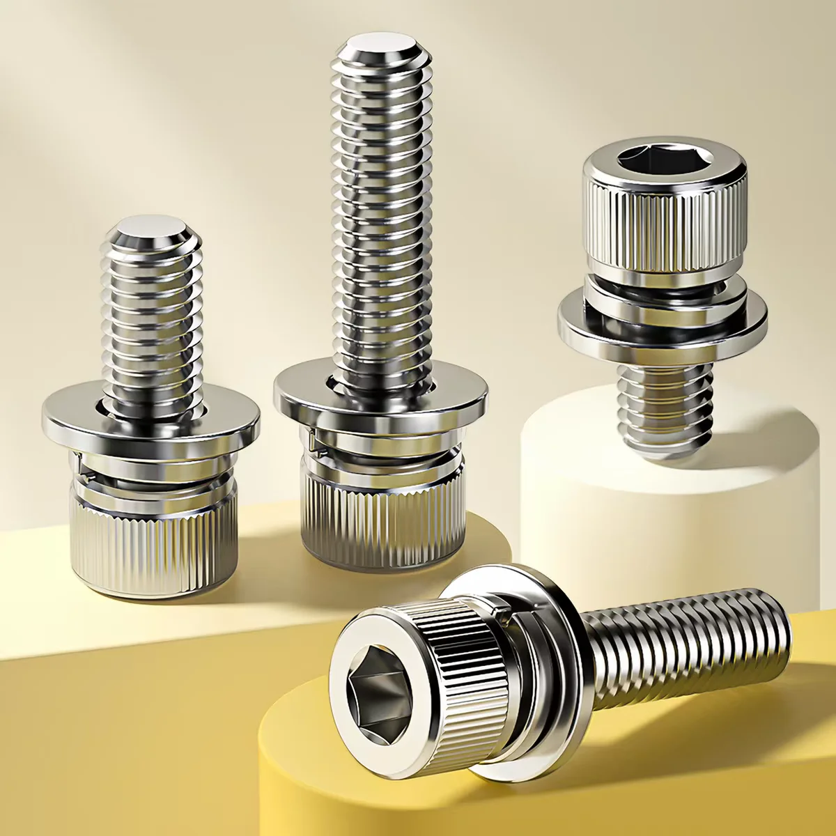 M2-M10 304 A2 Stainless Steel Hex Socket Cap SEM Screw Assembled Bolt With Spring Washer Flat Gasket