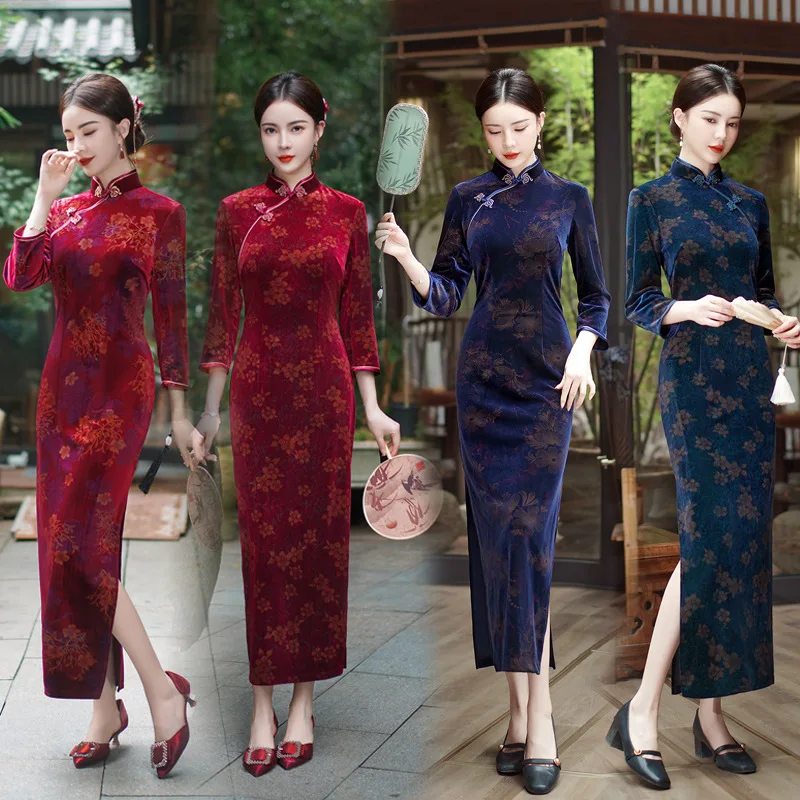 

Traditional Mandarin Collar Qipao Autumn New Half Sleeve Cheongsam Vintage Classic Female Chinese Dress Sexy Vestidos De Festa