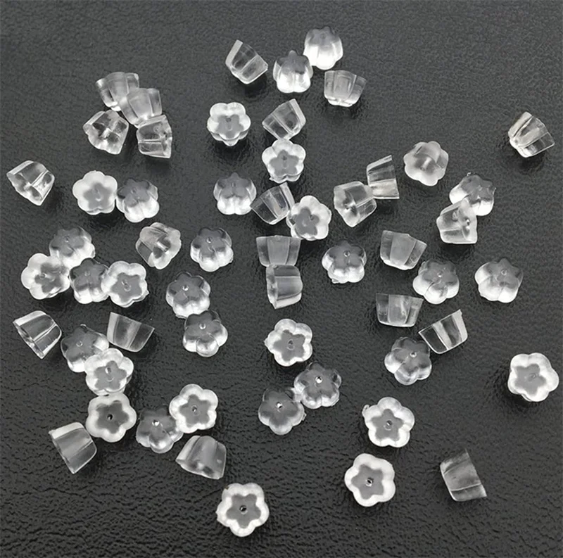 200/500pcs Transparent Flower Earring Stoppers Silicone Earring Backs for DIY Rubber Stud Earring Backs Replacement Accessories