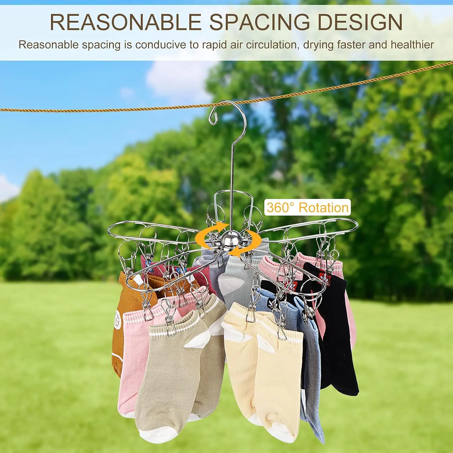 Picture 3: Foldable Clothes Drying Rack Stainless Steel Clothes Drying Hanger with 20 Clips, Laundry Hanging Dryer for Underwear, Sock, Bra