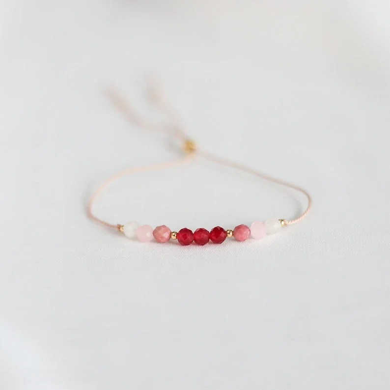 سوار صداقة قابل للتعديل للأصدقاء ، سوار حرير ، ياقوت ، كوارتز وردي ، دائري ، حجر القمر ، هدايا يدوية الصنع ، هدايا عيد ميلاد #5