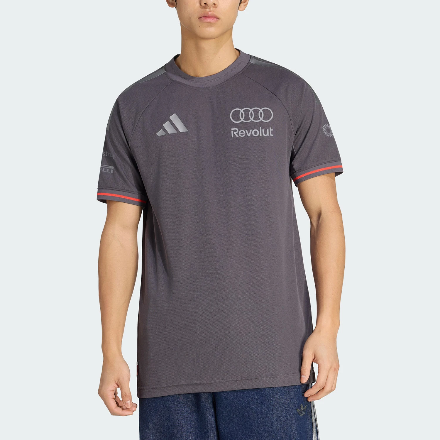 Adidas genuine Audi F1 team new men's gray orange short sleeved T-shirt KE9091