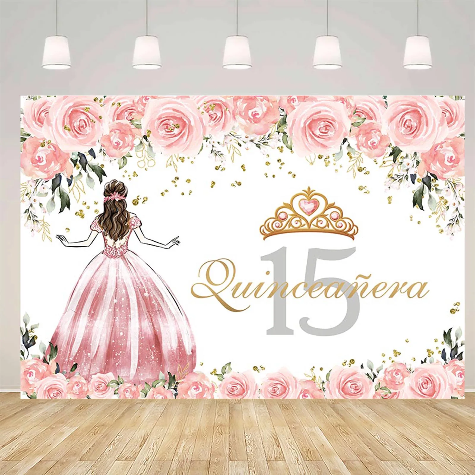 Quinceanera Photography Background Floral Crown 15 Year Old Happy Birthday Backdrop Party Decoration Girls Portrait Photozone