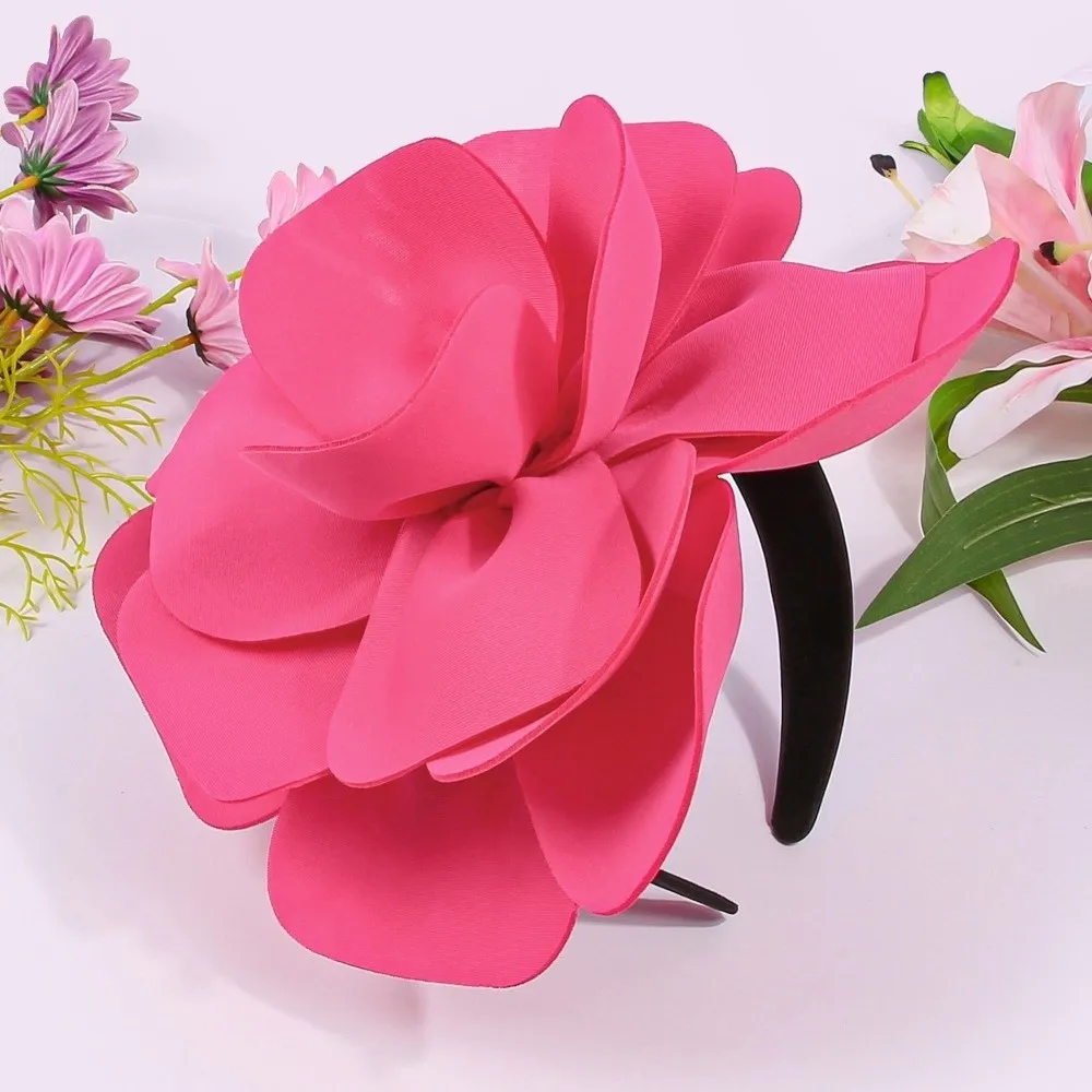 

New Solid Color Hairbands Elegant Headwear Headband Large Flower Hair Hoop Women